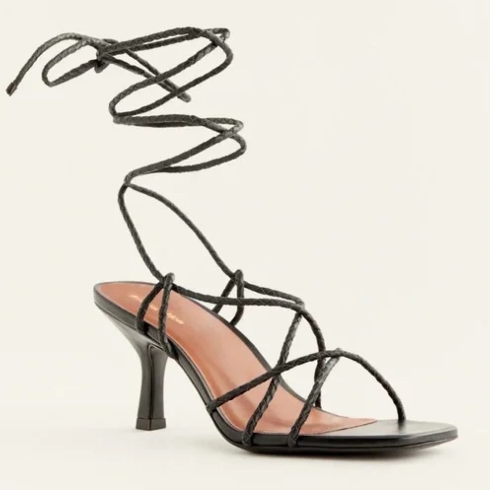 NWOT Reformation Black Leather Strappy Heels - Picture 6 of 6